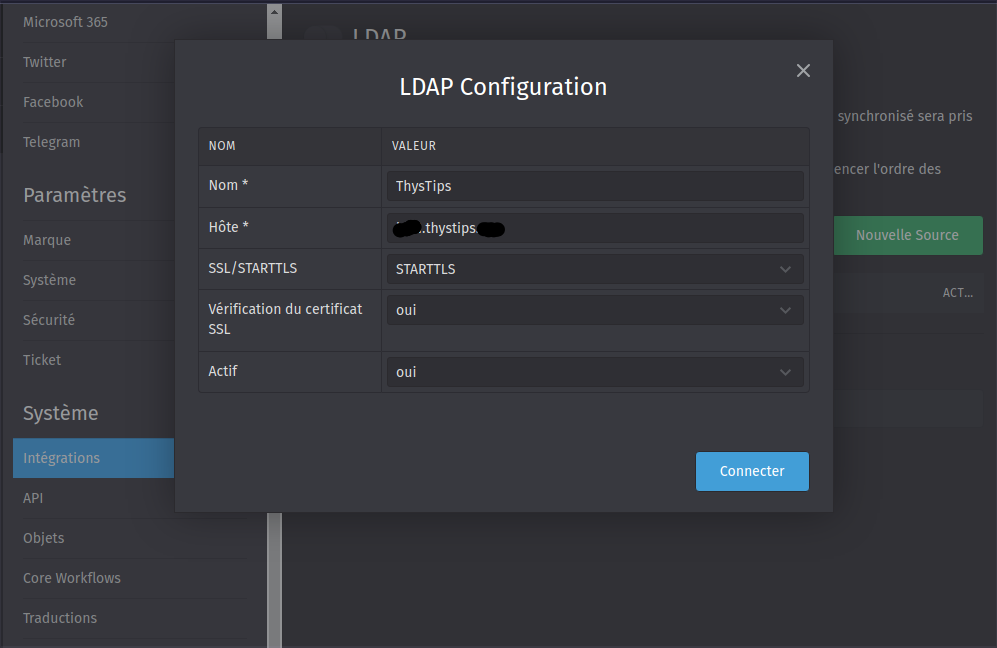 Formulaire ajout LDAP (paramètres du serveur)